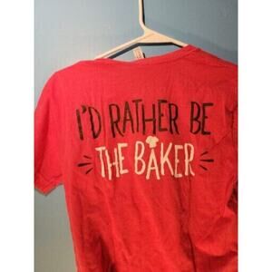 Einstein Bros Bagels Mens Red Graphic T Shirt Size S "I'd Rather Be The Baker"